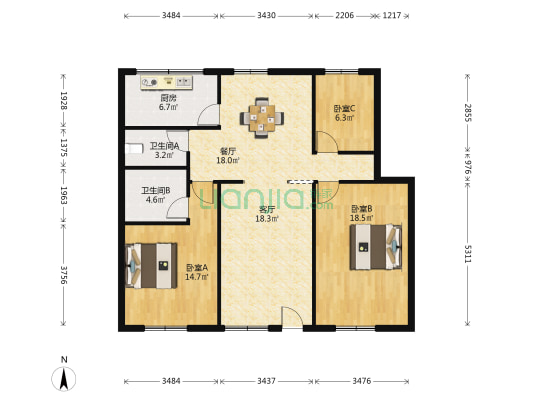 建东西路何家台门 3室2厅2卫 109平方