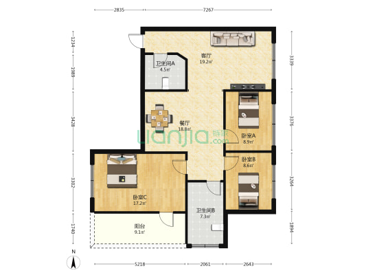 公园路三十九号 3室2厅2卫 99平方