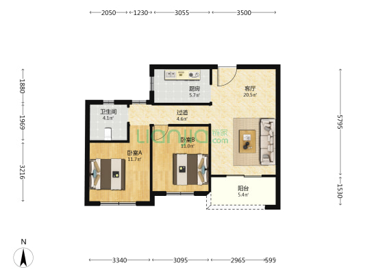 岠江西苑 2室1厅1卫 88平方