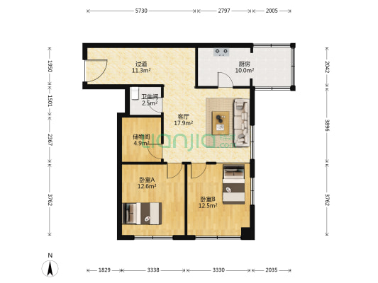 锦绣苑 2室1厅1卫 109平方