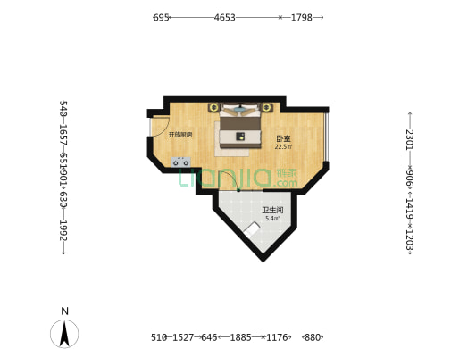 明光国际 1室0厅1卫 54平方