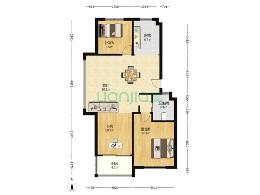 中山家园(余姚市) 3室1厅1卫 97平方