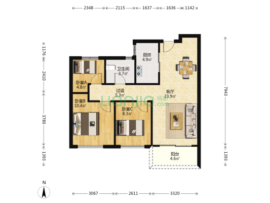 大河宸院二期 3室1厅1卫 91平方