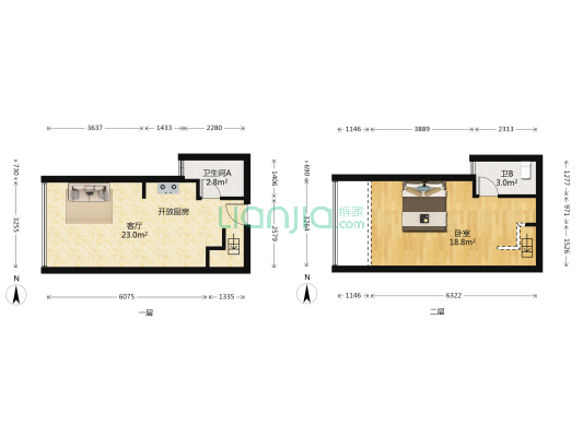绿城新天地 1室1厅2卫 44平方