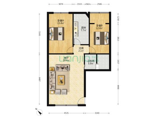 林骏苑 2室1厅1卫 89平方