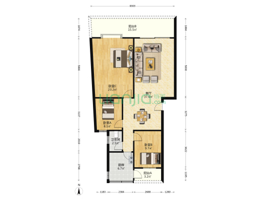 广怡居 3室1厅1卫 108平方