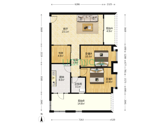 雅晴轩 3室1厅1卫 85平方