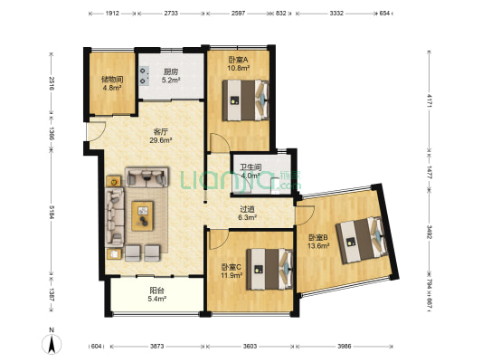 奥润馨海国际城北区 3室1厅1卫 99平方