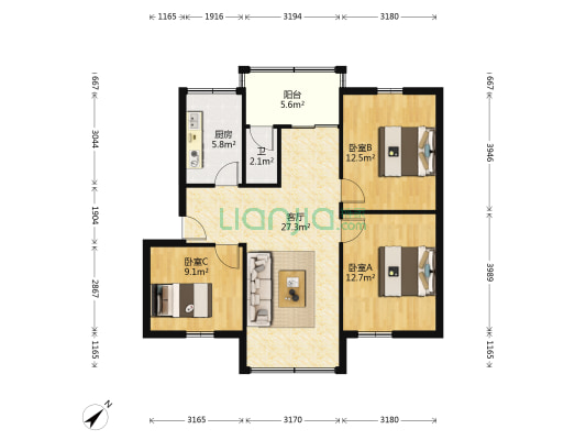 码坪社区 3室1厅1卫 86平方