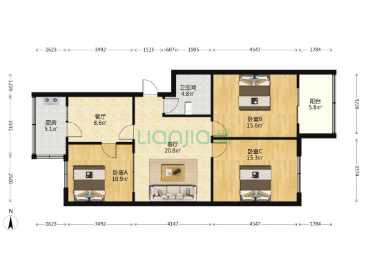 永平里小区 3室2厅1卫 105平方