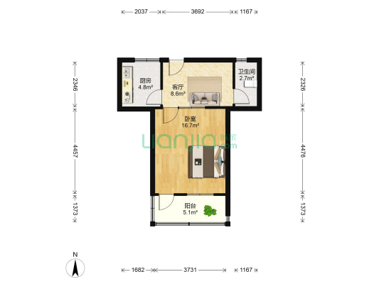 历园新村 1室1厅1卫 47平方