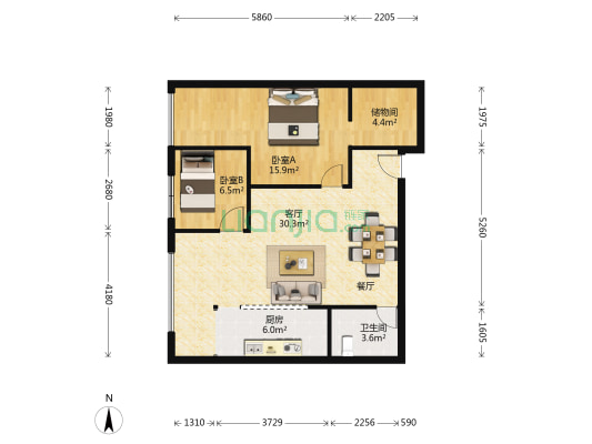 未名城A3地块 2室1厅1卫 91平方