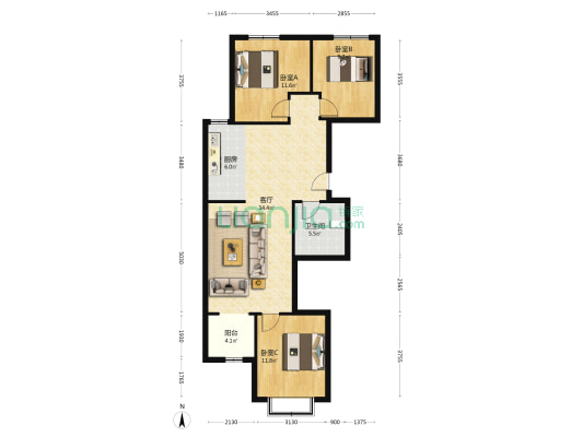满五唯一。环保装修。成熟社区。-户型图