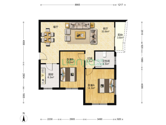 恒森广场(公寓) 2室1厅1卫 112平方