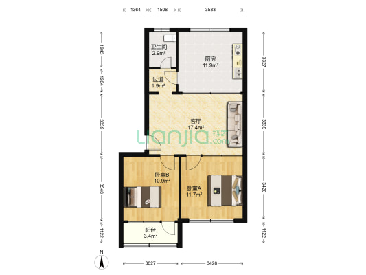 财税局小区 2室1厅1卫 78平方