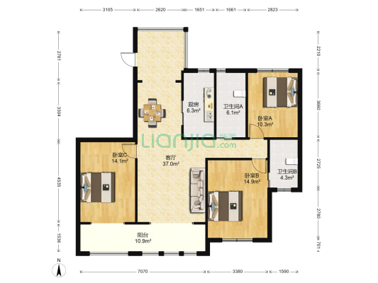 润业玲珑湾 3室1厅2卫 132平方