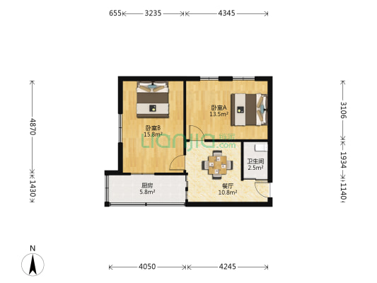 水心住宅区樱组团 2室1厅1卫 57平方