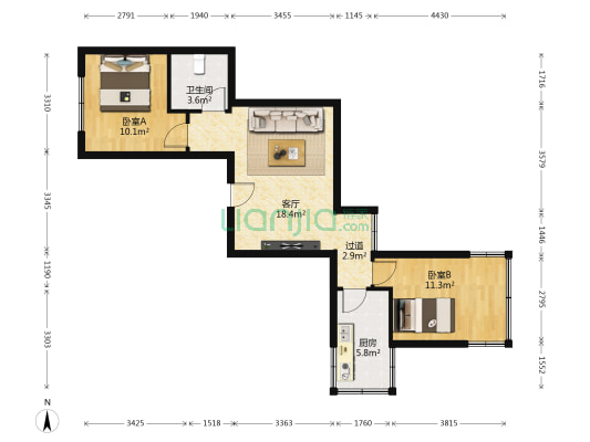 汪家湾路8号 2室1厅1卫 63平方