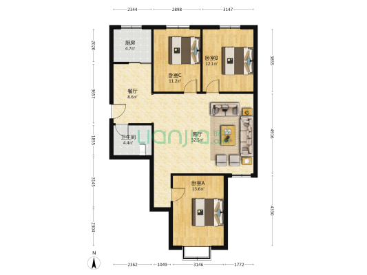 新元玻璃厂高层家属院 3室2厅1卫 117平方