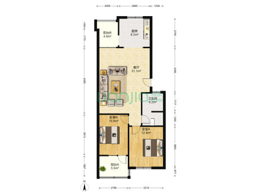 阳光舜城中区十三区 2室1厅1卫 100平方