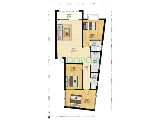 嘉骏豪庭 3室1厅2卫 106平方