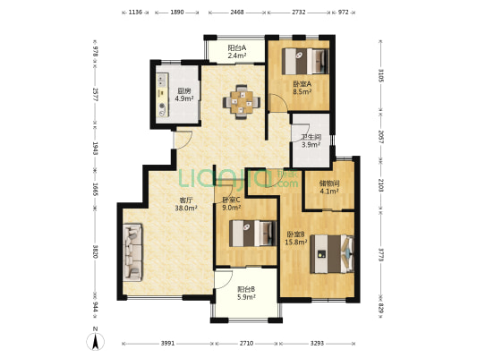 白金海岸 3室1厅1卫 120平方