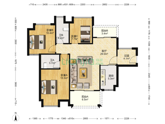 涛汇尚品 3室1厅2卫 109平方