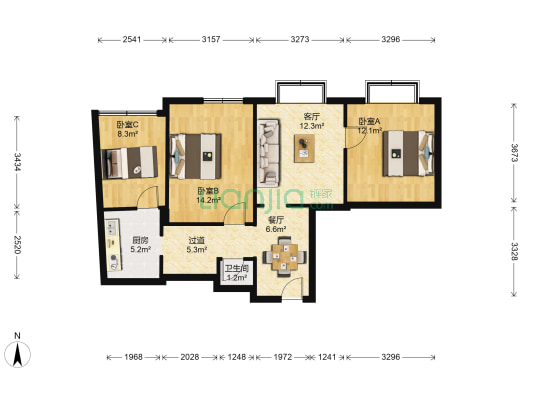 三圣街21号 3室2厅1卫 65平方