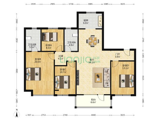 昆仑御六区 4室1厅2卫 160平方