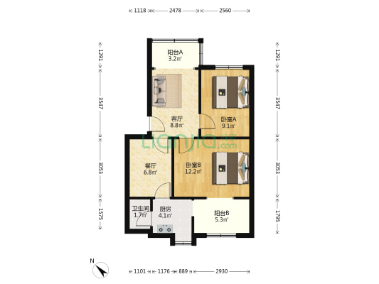文化七村谢家湾 2室2厅1卫 53平方