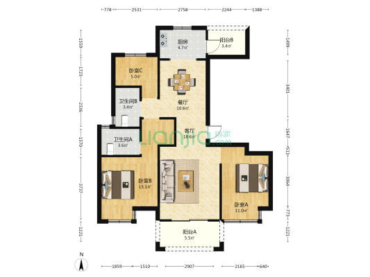 海伦堡瀚江府 3室2厅2卫 109平方