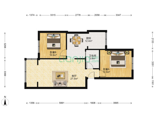 芳草街47号 2室1厅1卫 76平方