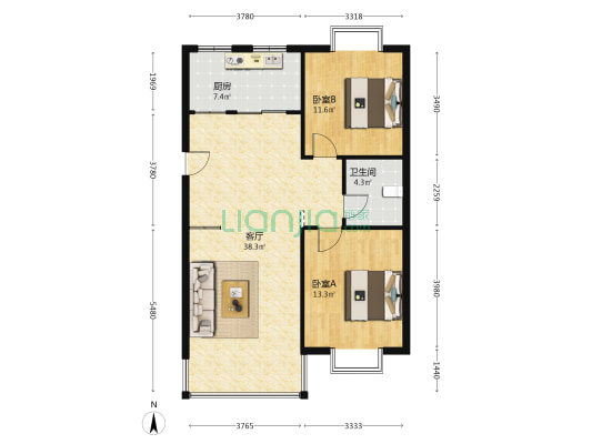 南山城市花园A区 2室1厅1卫 98平方