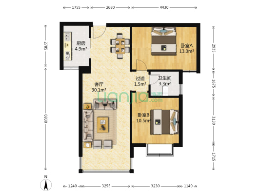 时代星城 2室1厅1卫 82平方