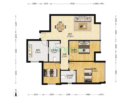 和裕欧景 3室1厅2卫 93平方