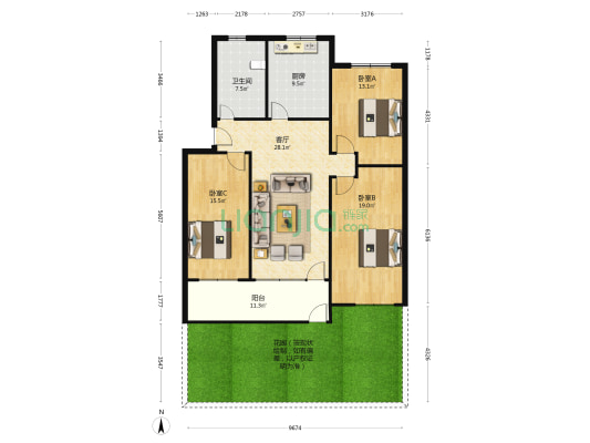 西园城市信用社封闭式家属院 3室1厅1卫 122平方