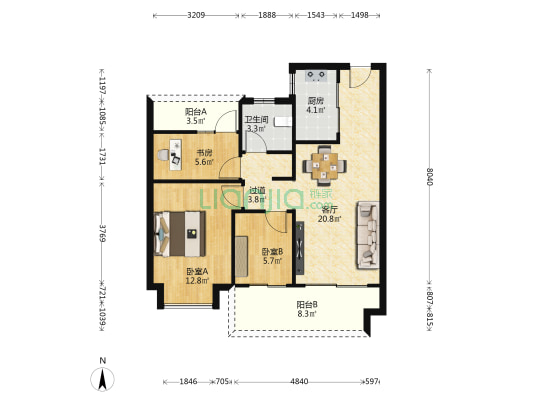 海汐苑 3室1厅1卫 88平方