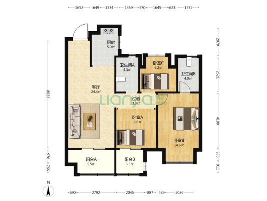 东原·千江印月 3室1厅2卫 108平方