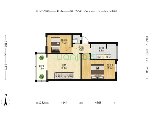 环城北路145号 2室1厅1卫 62平方