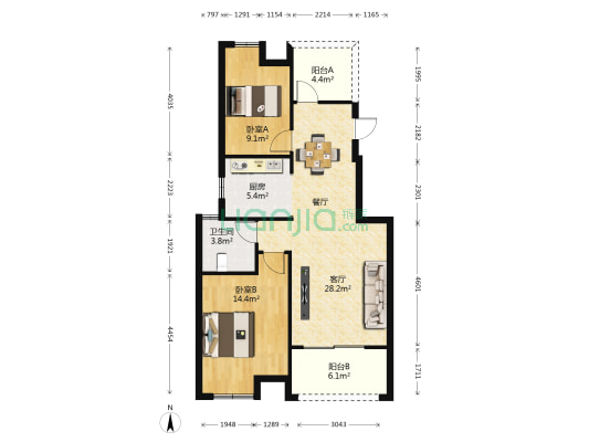 紫晶公馆 2室1厅1卫 92平方