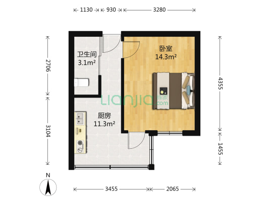 邮电路16-38号 1室0厅1卫 32平方