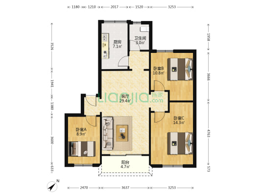 台湾花园 3室1厅1卫 99平方