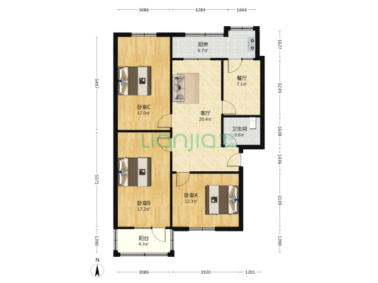 陇海西路42号 3室2厅1卫 102平方
