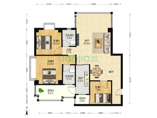 公园新村 3室1厅2卫 203平方