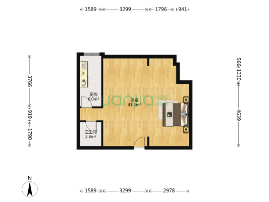 时代星空 1室0厅1卫 73平方
