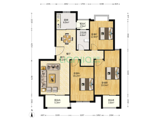 華誼星河 3室1厅1卫 131平方