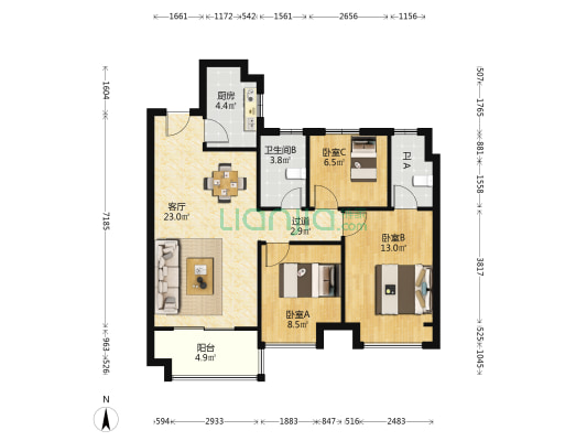 金辉悠步观澜北区 3室1厅2卫 96平方