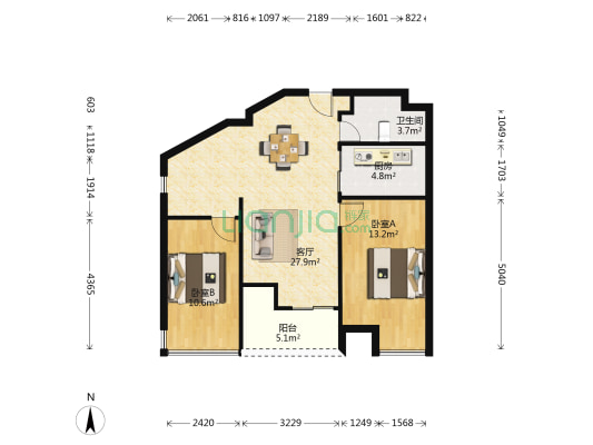 江南水都心锐 2室1厅1卫 73平方