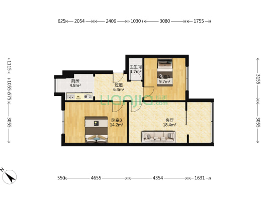 南大街298号小区 2室1厅1卫 68平方