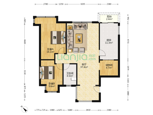 青房云上二期 2室1厅1卫 89平方
